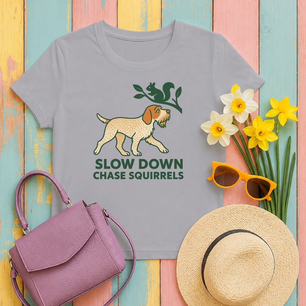 Spinone Italiano Slow Down Chase Squirrels Tee in Athletic Heather