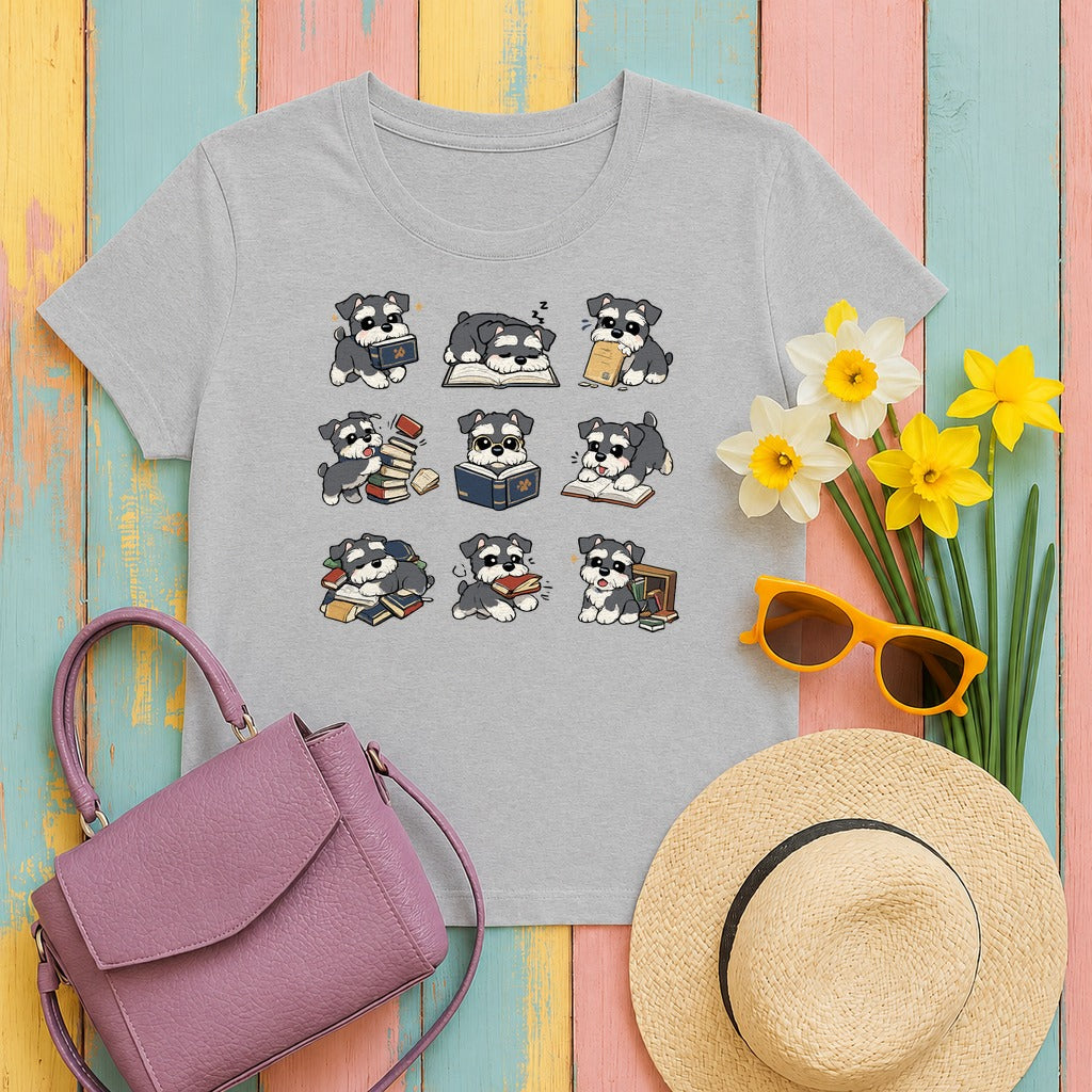 Schnauzer Bookworm Adventures T-Shirt in Sport Grey