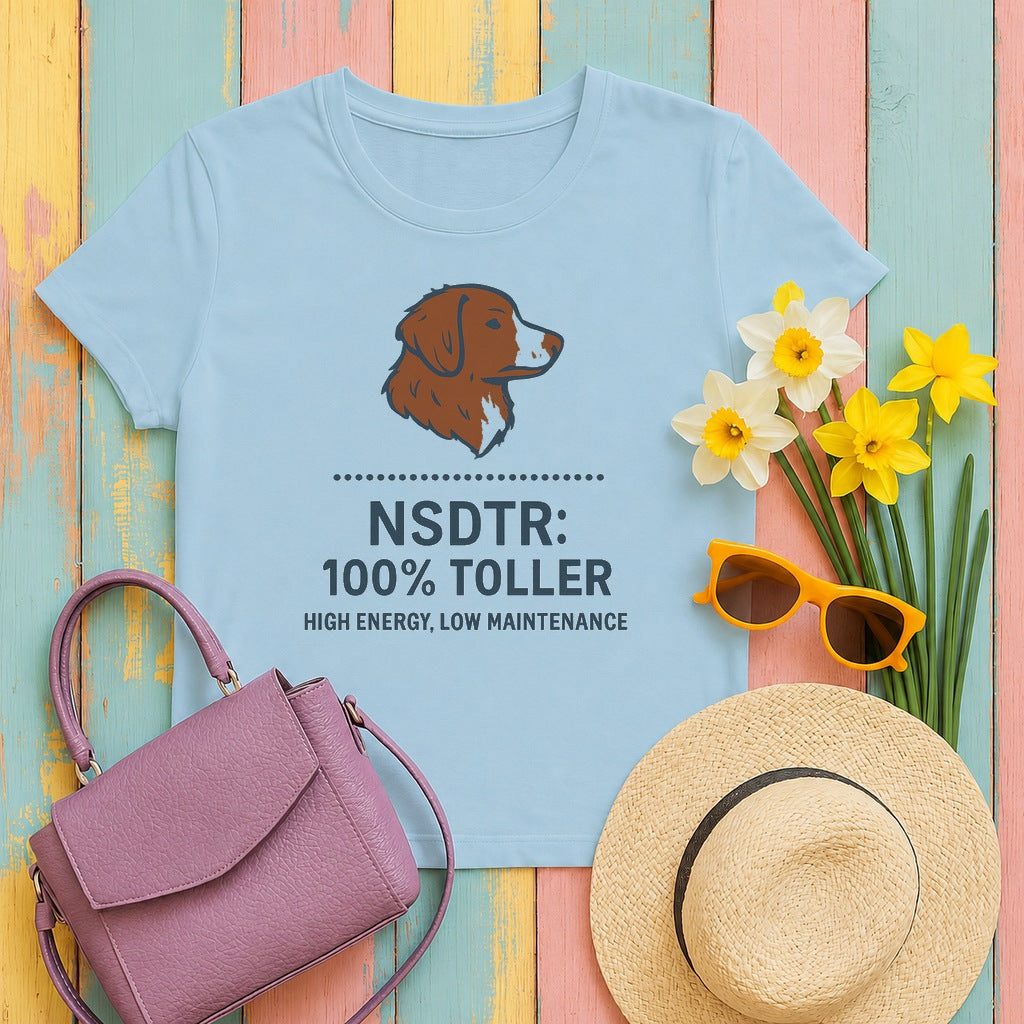 Nova Scotia Duck Tolling Retriever NSDTR Spec Label T-shirt in Light Blue