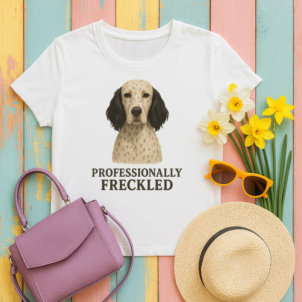 english setter professionally-freckled tee flat lay hero