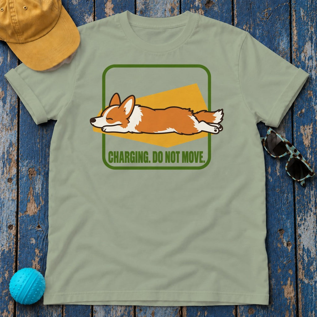Charging Do Not Move Corgi T-Shirt — Sage