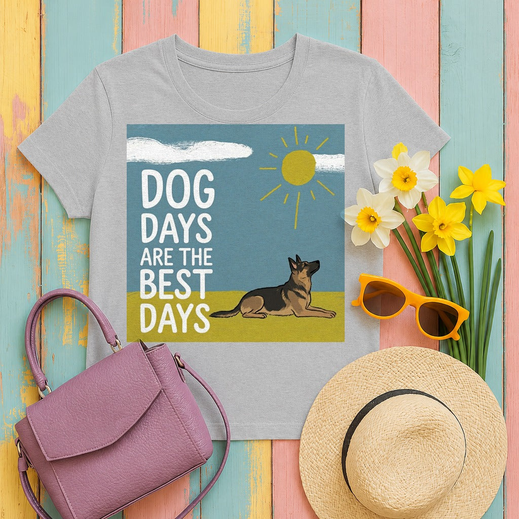 Dog Days Are The Best Days With German Shepherd T-Shirt in Sport Grey