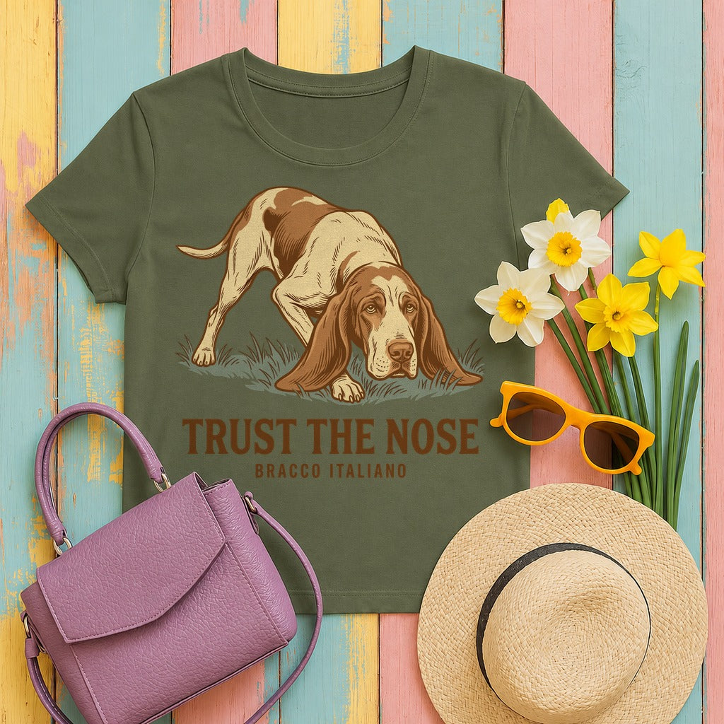 The Bracco Italiano 'Trust The Nose' T-Shirt in Military Green