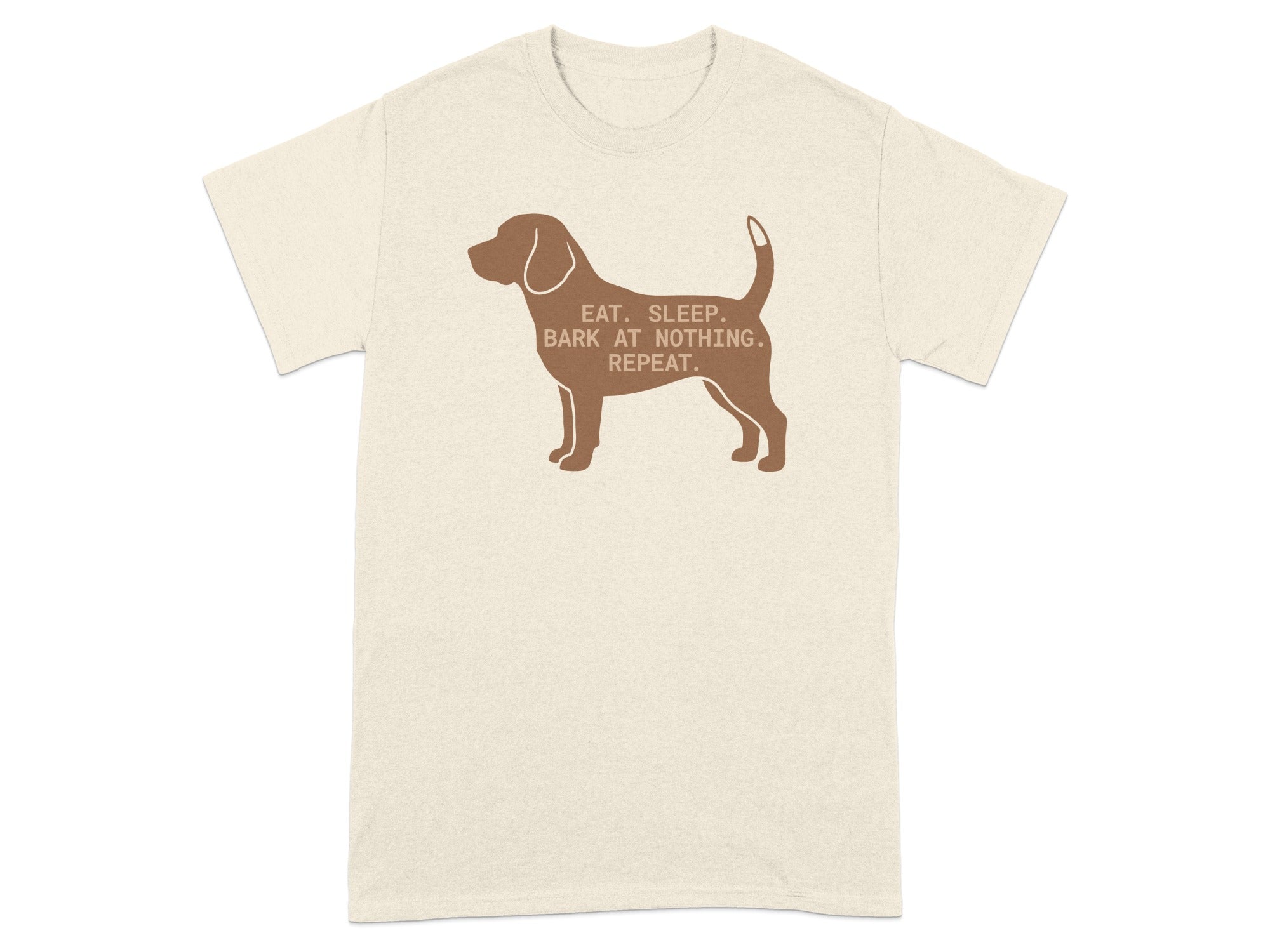 Beagle silhouette with text: "Eat. Sleep. Bark at Nothing. Repeat."