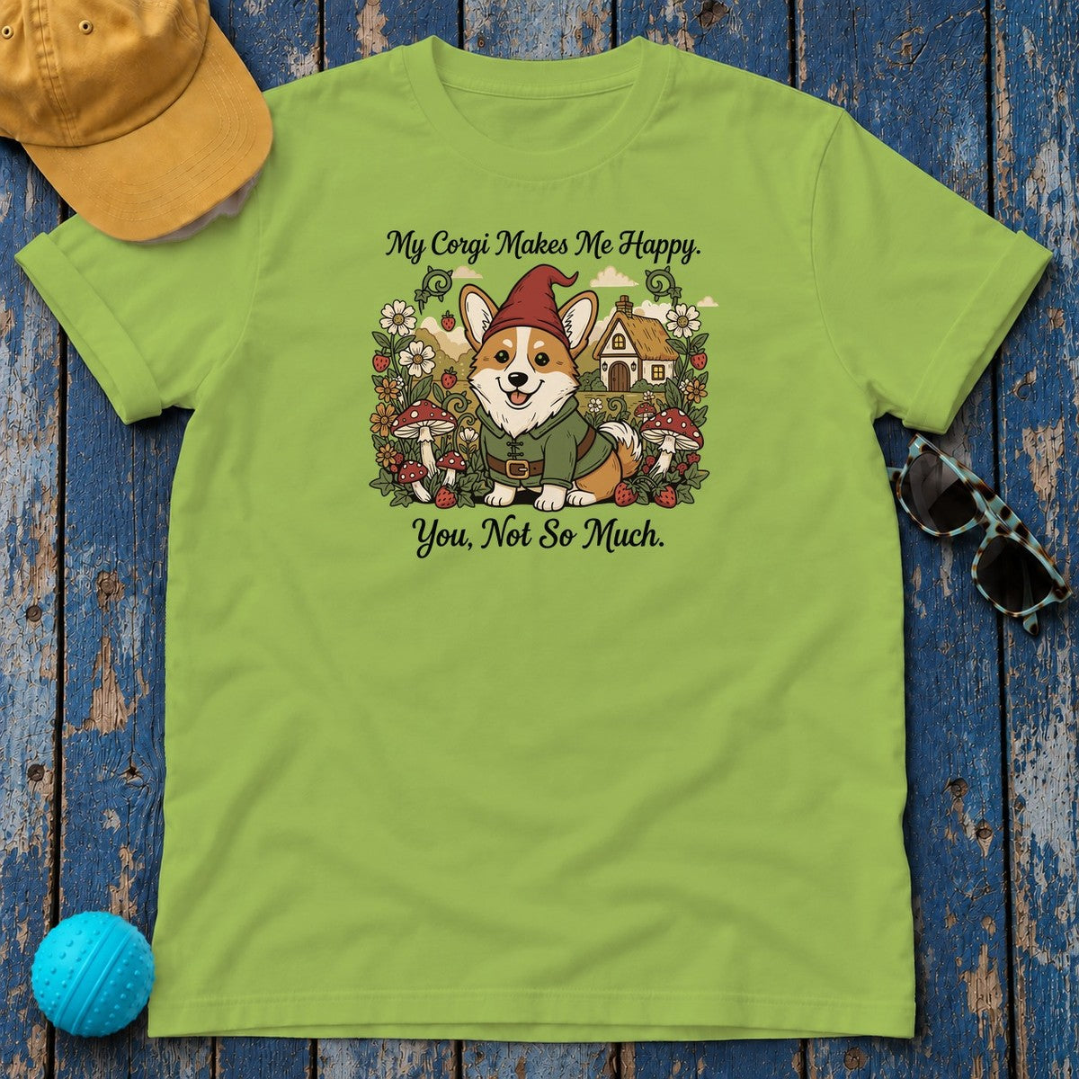 Corgi Gnome T-Shirt in Kiwi