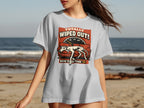 Grey t-shirt with "Totally Wiped Out! Bone Tired Tour '74" text and a couch with a dog.