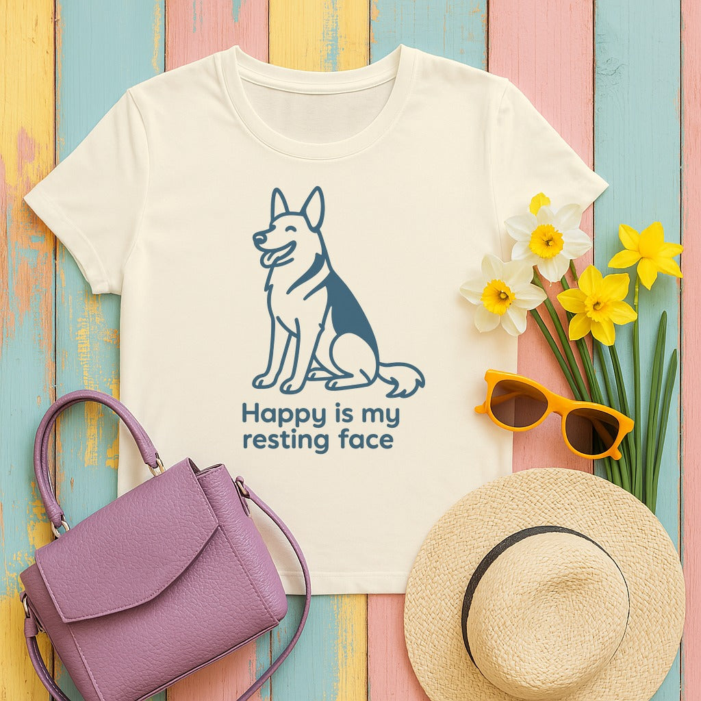 Happy Is My Resting Face - Funny German Shepherd T-shirt in Natural