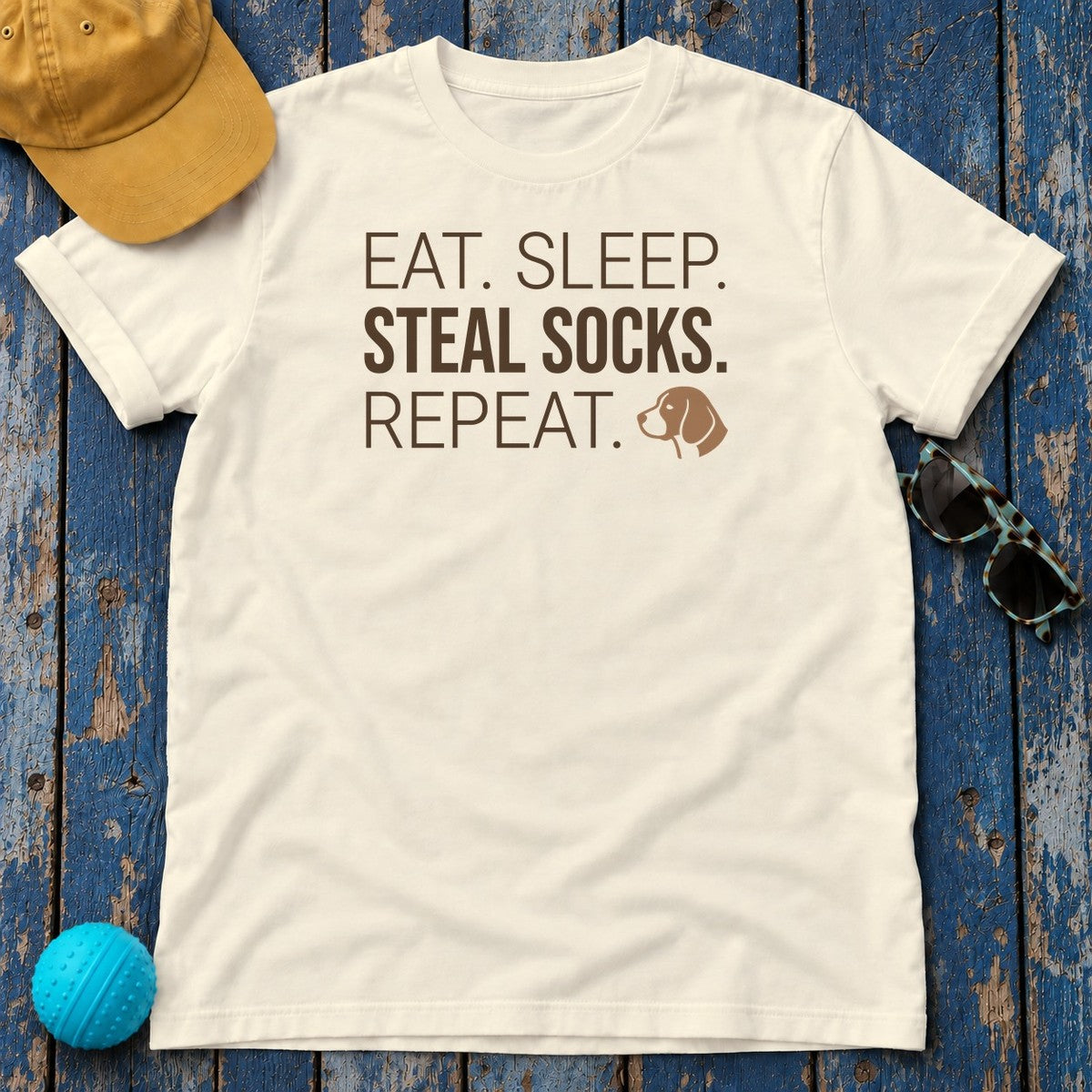 Eat Sleep Steal Socks Repeat Beagle T-Shirt in Natural