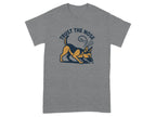 German Shepherd with "Trust the Nose" text graphic on a grey t-shirt.