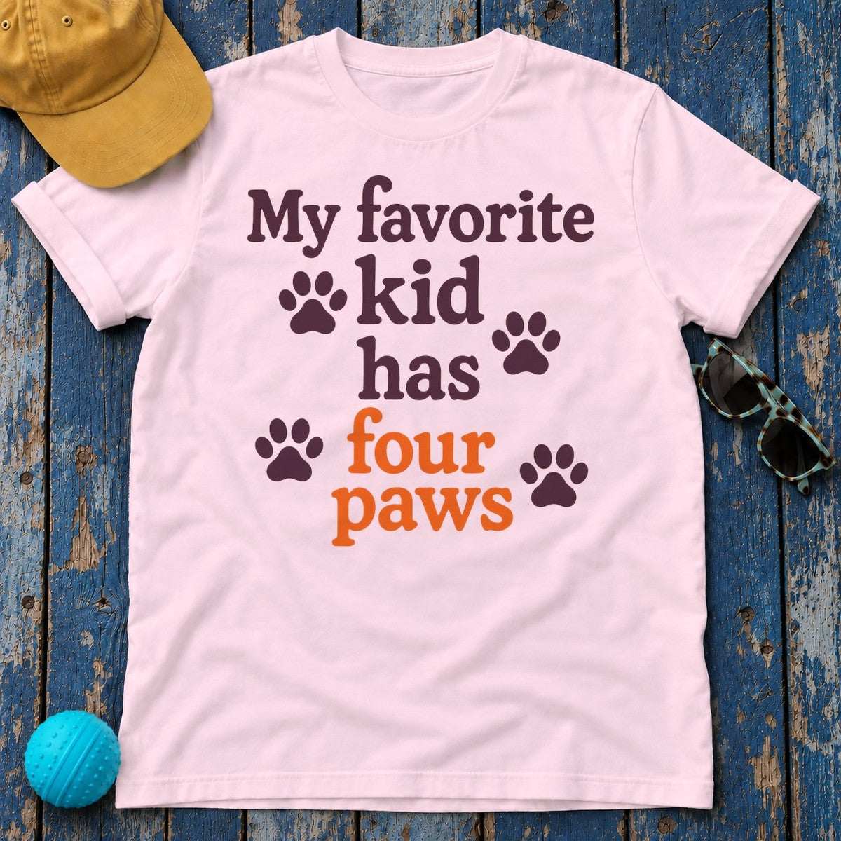 My Favorite Kid Has Four Paws T-Shirt in Light Pink