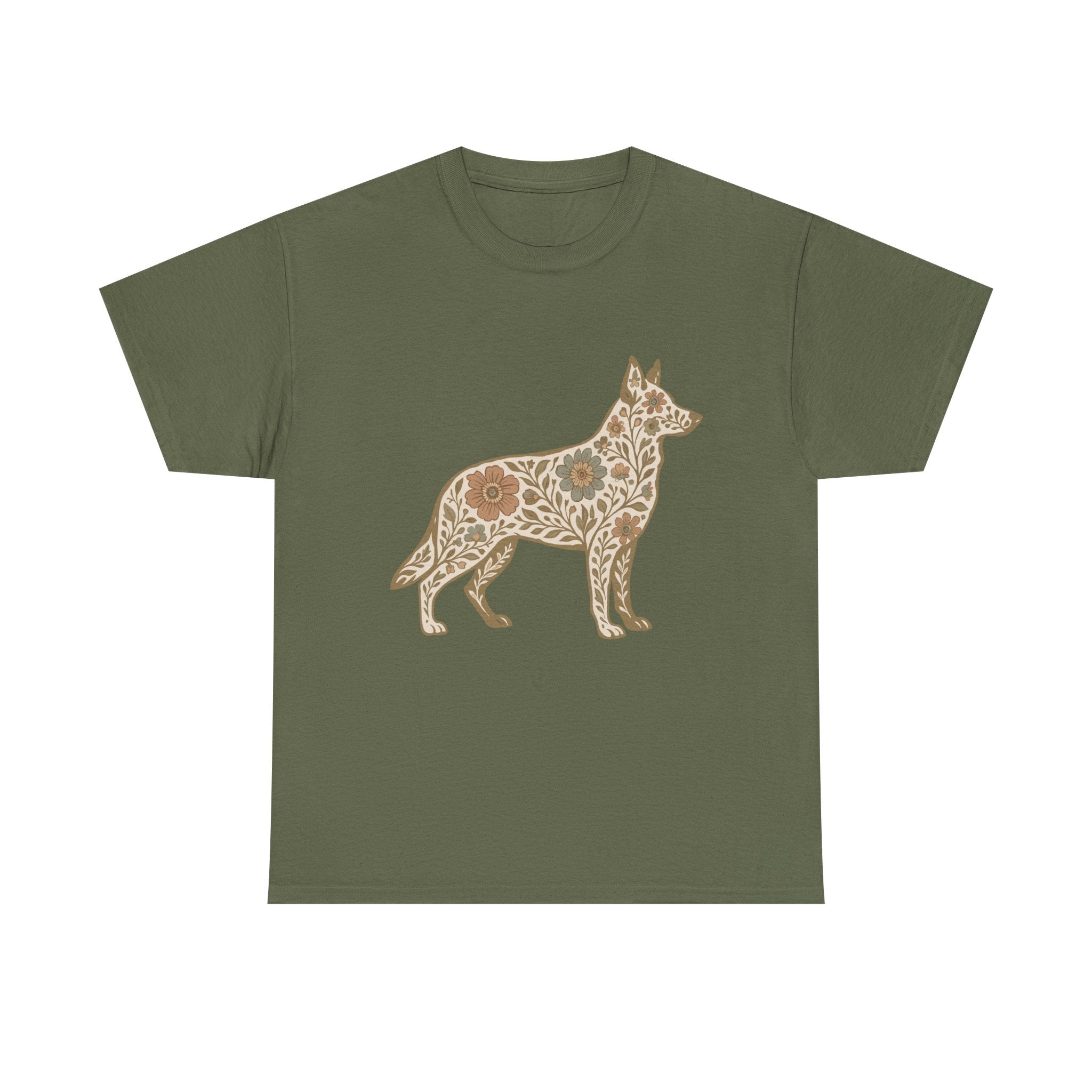 Floral German Shepherd Silhouette Unique Graphic Design T-Shirt