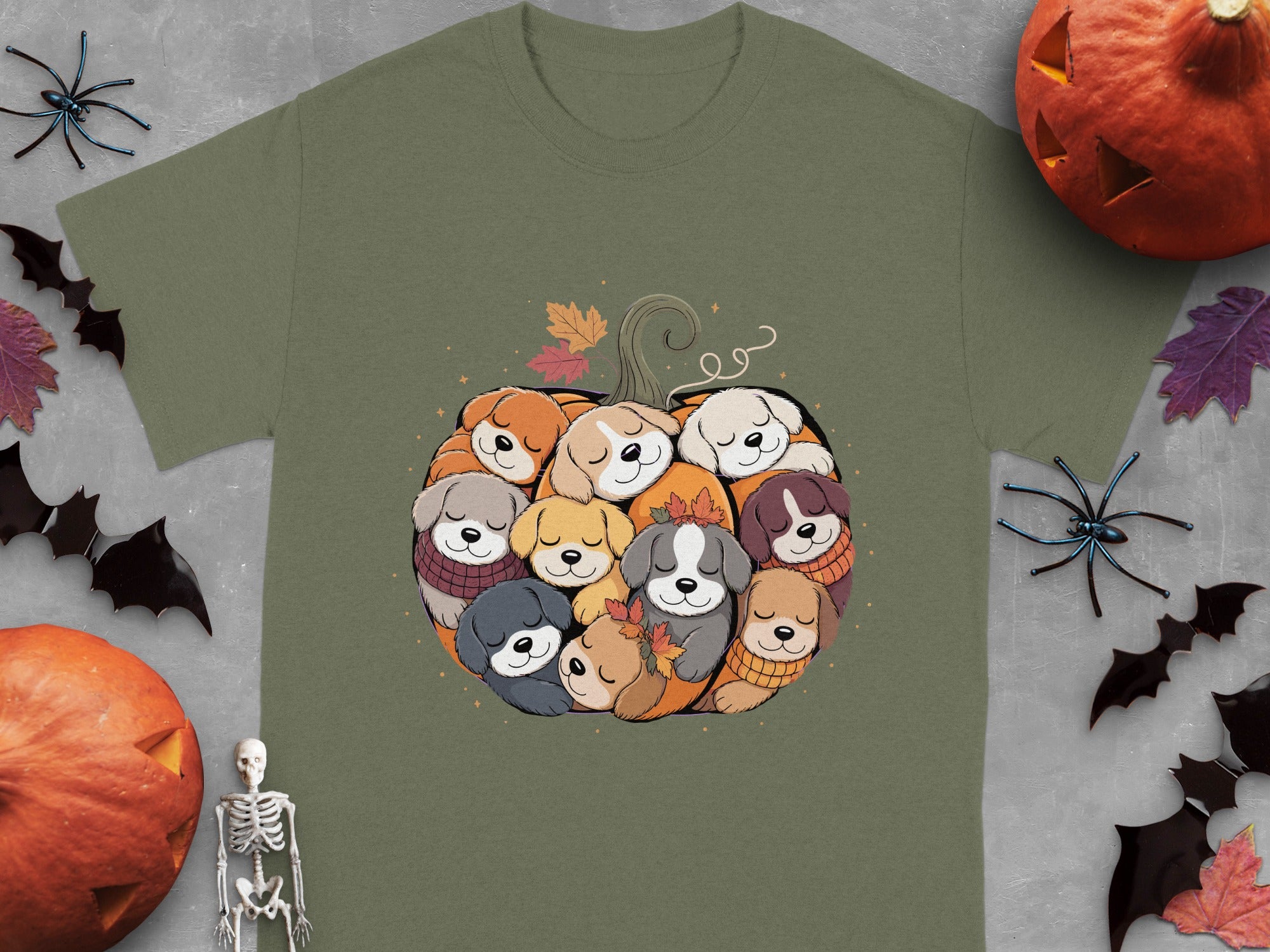 Adorable Dogs in Pumpkin Fall Halloween Themed Shirt
