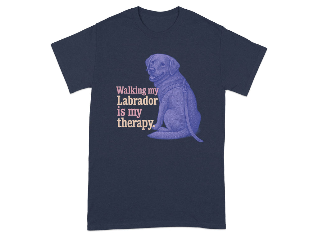 T-shirt with graphic of a seated Labrador and text "Walking my Labrador is my therapy."