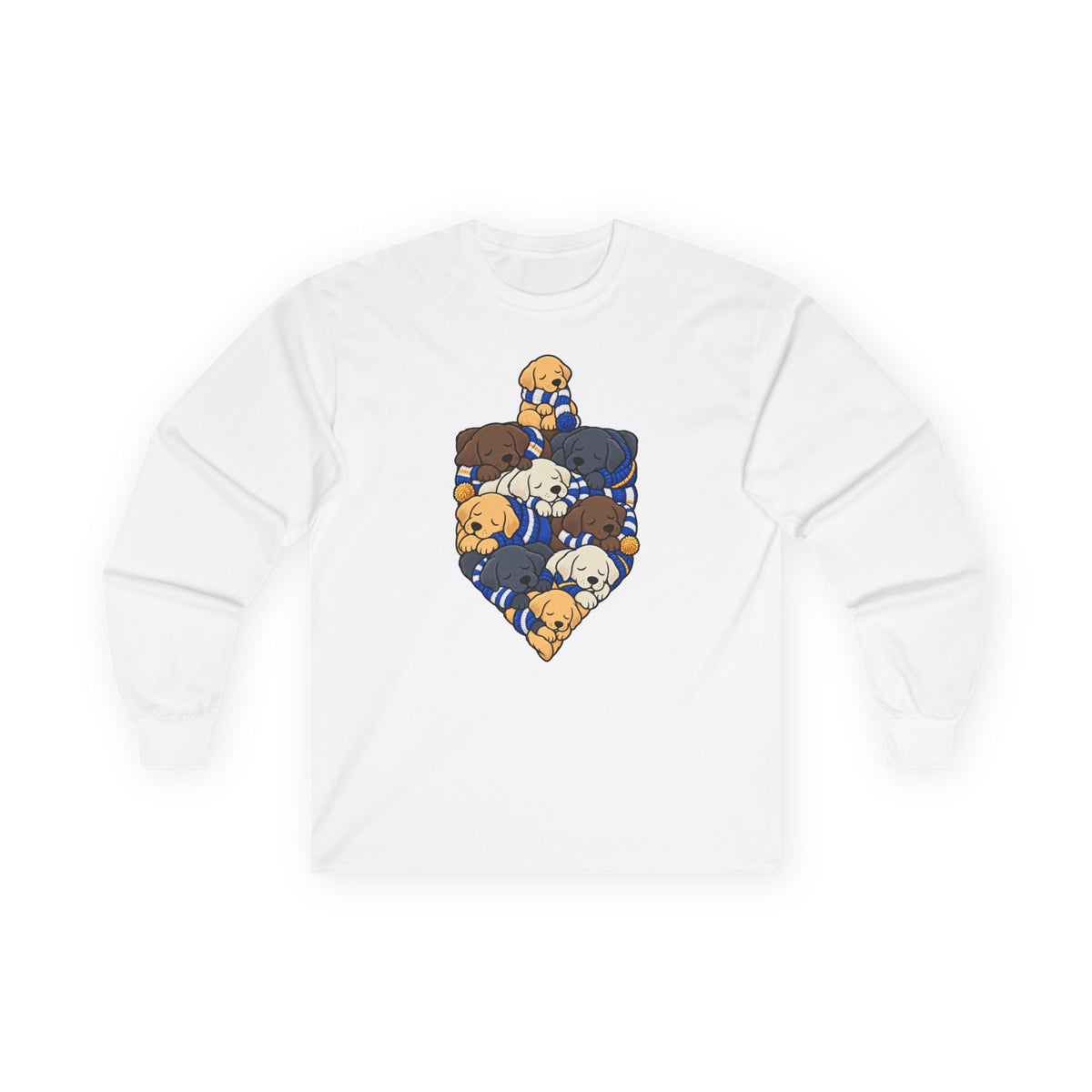 Labrador Retriever Hanukkah Dreidel long sleeve tee in White