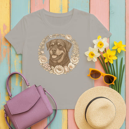 Dog with Floral Wreath Graphic Design T-shirt product