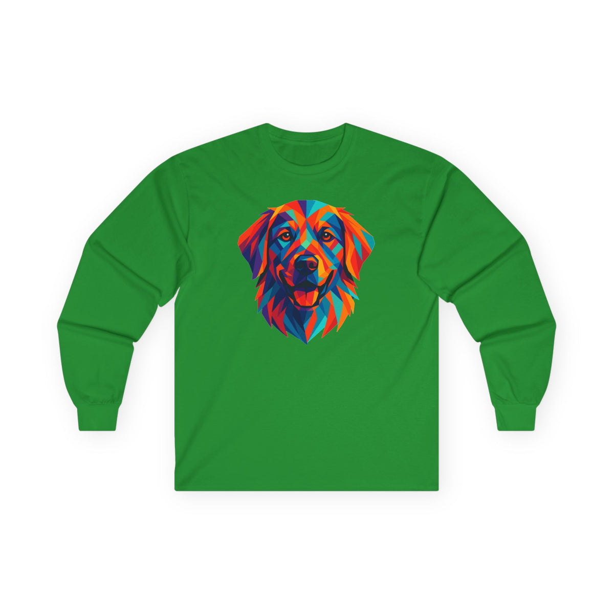 Geometric Golden Retriever Dog Colorful Art Long Sleeve Tee in Irish Green