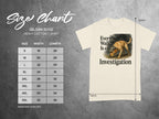 Size chart for Gildan 5000 heavy cotton t-shirt with dog graphic.