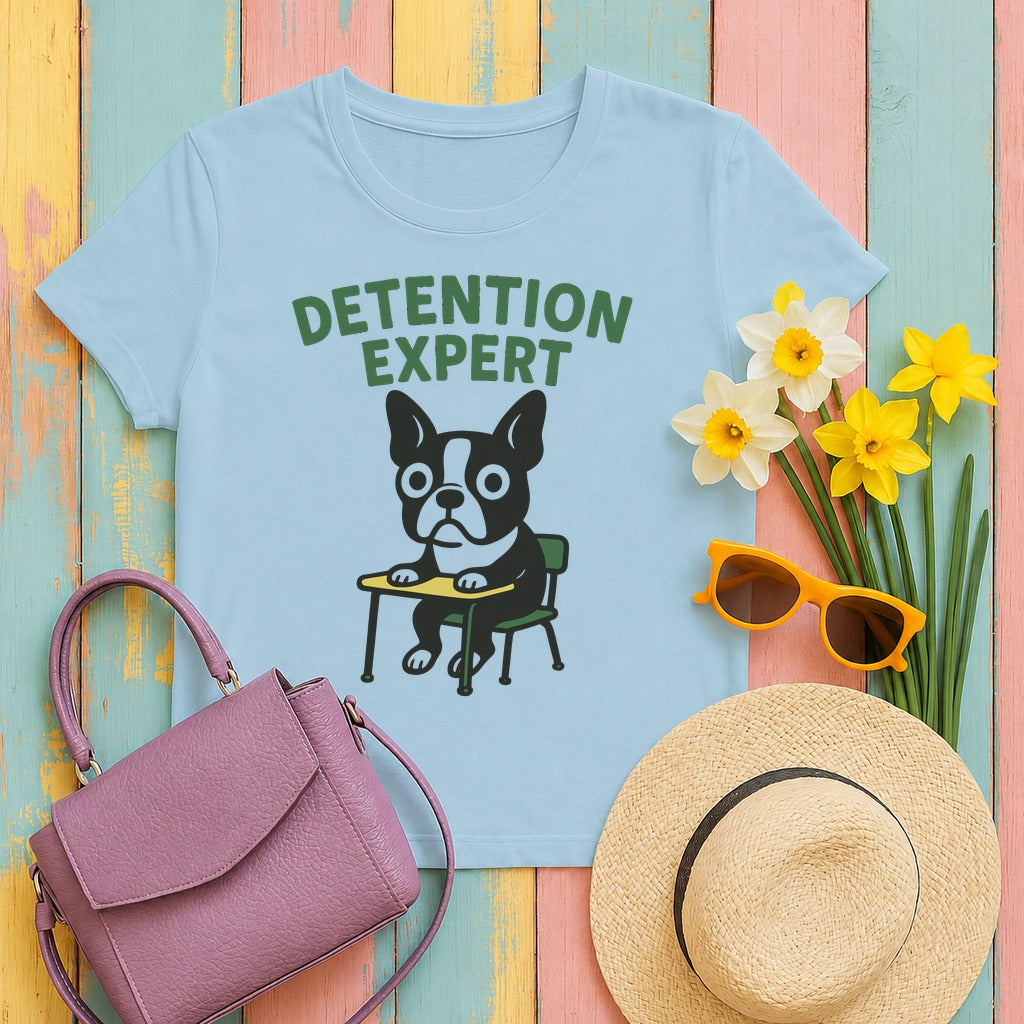 Detention Expert Boston Terrier T-Shirt in Light Blue