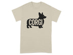 Tan t-shirt with a black corgi silhouette and "CORGI" text.