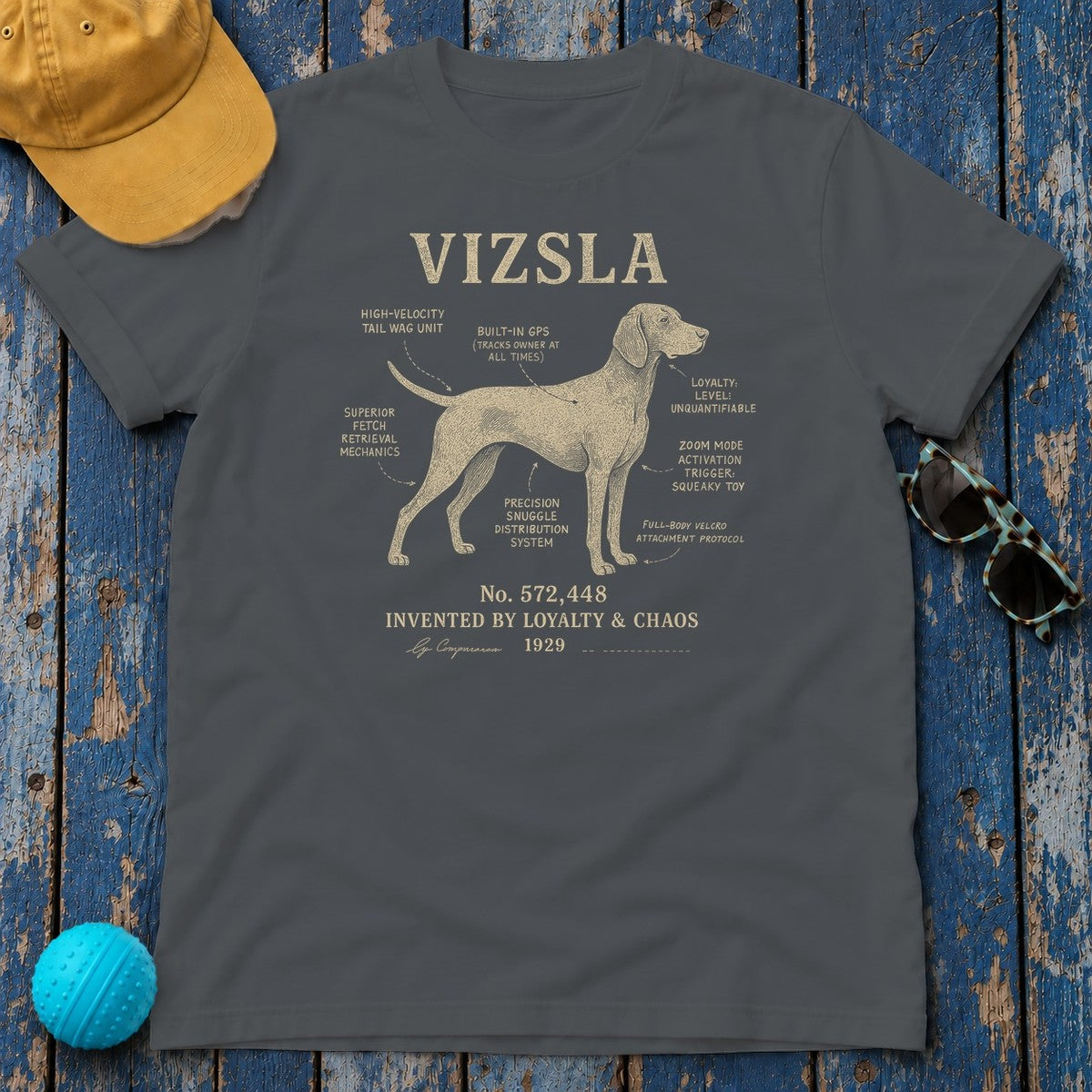 Vizsla Patent Blueprint Premium T-shirt in Charcoal