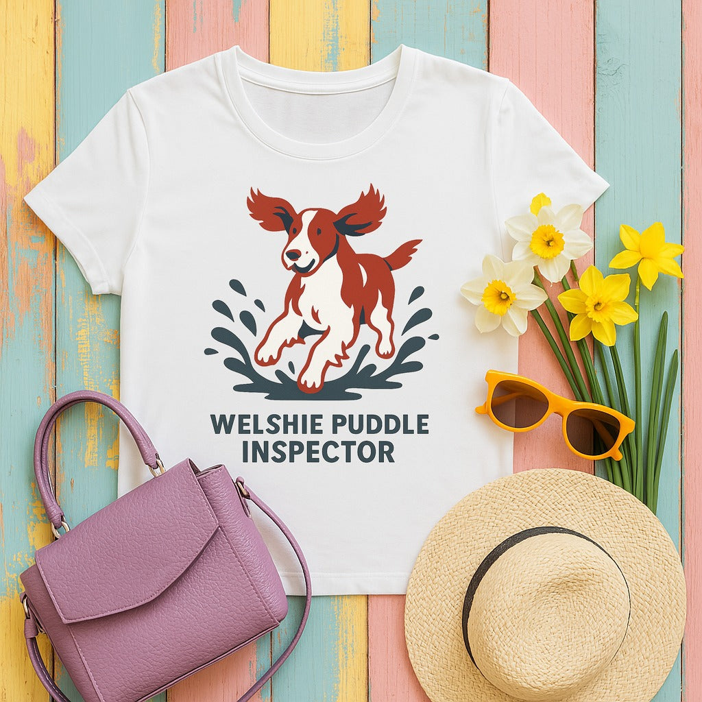 Welsh Springer Spaniel Puddle Inspector T-shirt in White