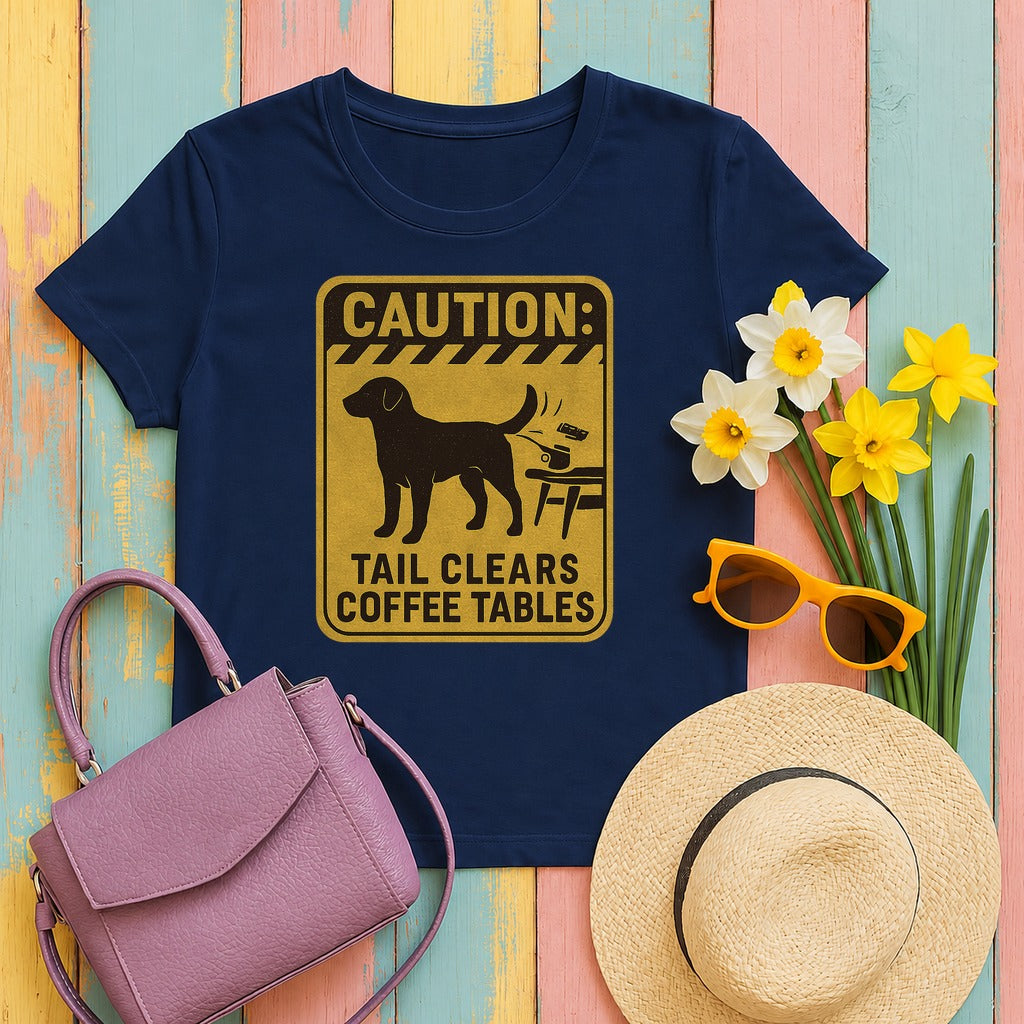 Chocolate Lab Tail Clears Coffee Tables T-shirt in Navy
