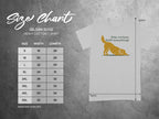 Gildan 5000 Heavy Cotton T-shirt size chart with dog graphic.