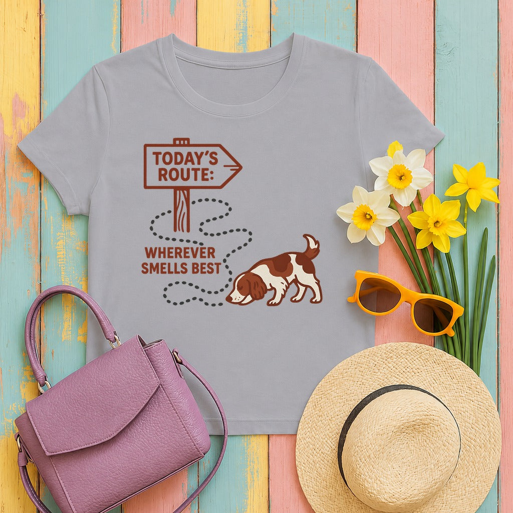 Welsh Springer Spaniel Today's Route T-shirt in Athletic Heather