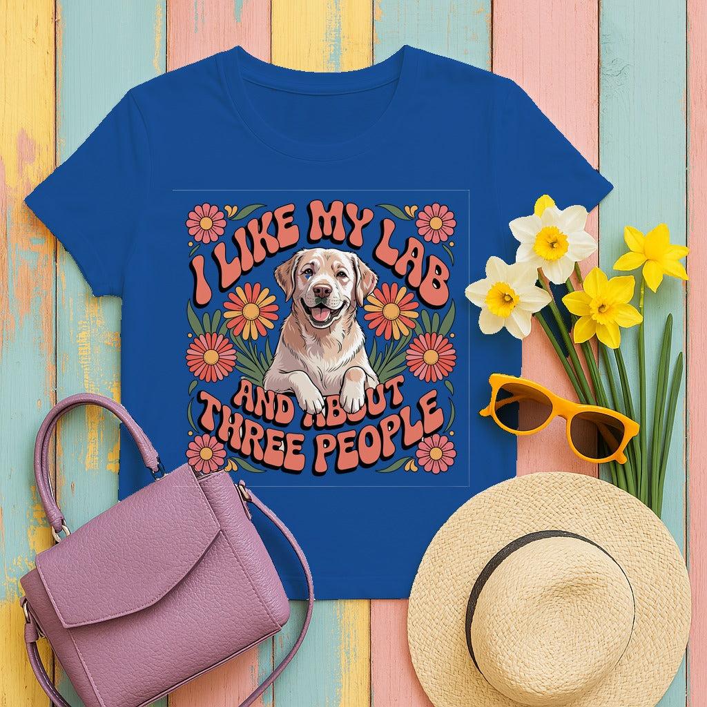 I Like My Lab And About Three People Flower Design T-Shirt in Royal