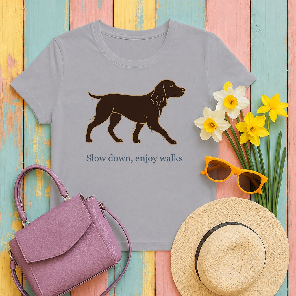 Boykin Spaniel Slow Down Enjoy Walks T-shirt in Athletic Heather