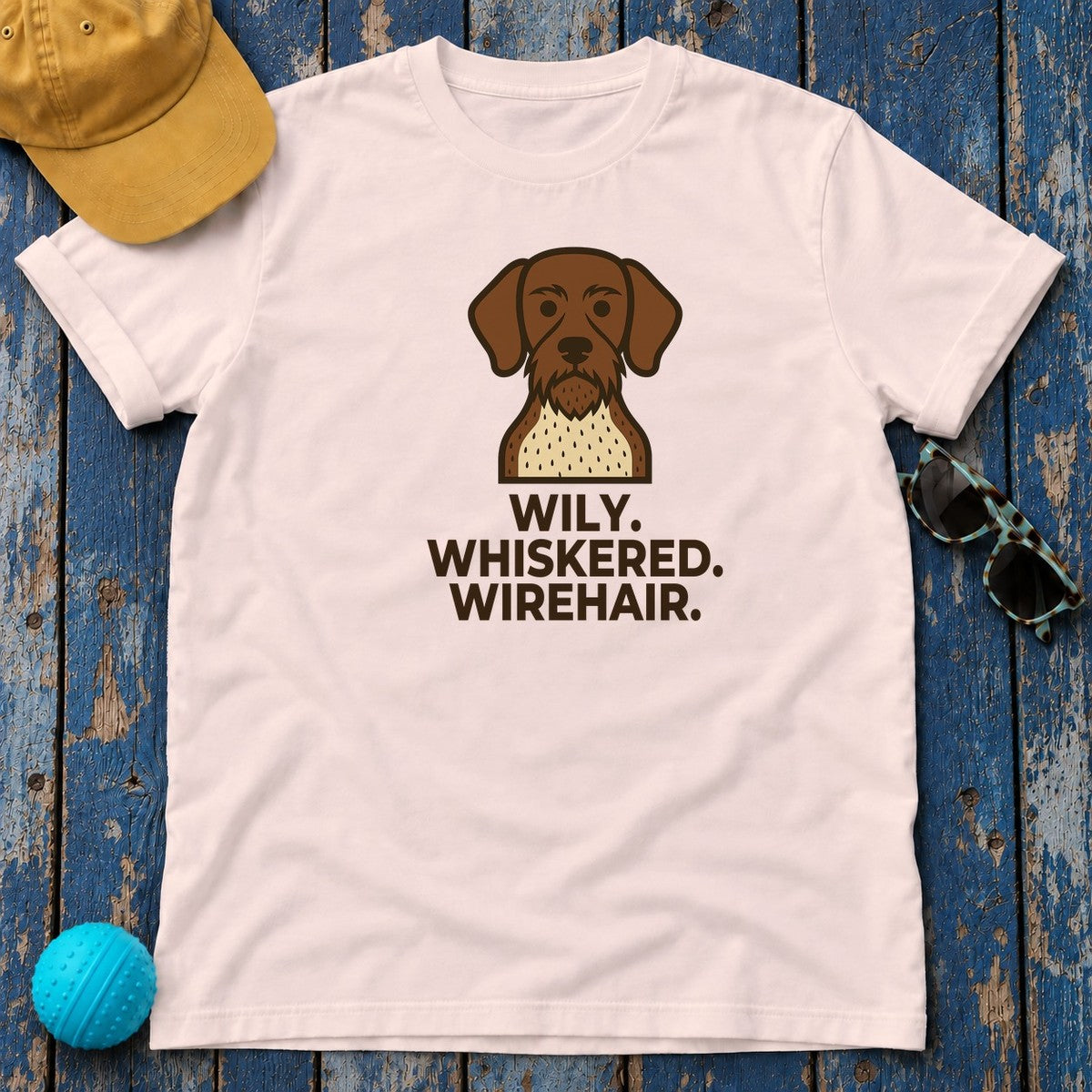 Wily. Whiskered. Wirehair. German Wirehaired Pointer T-Shirt in Soft Pink