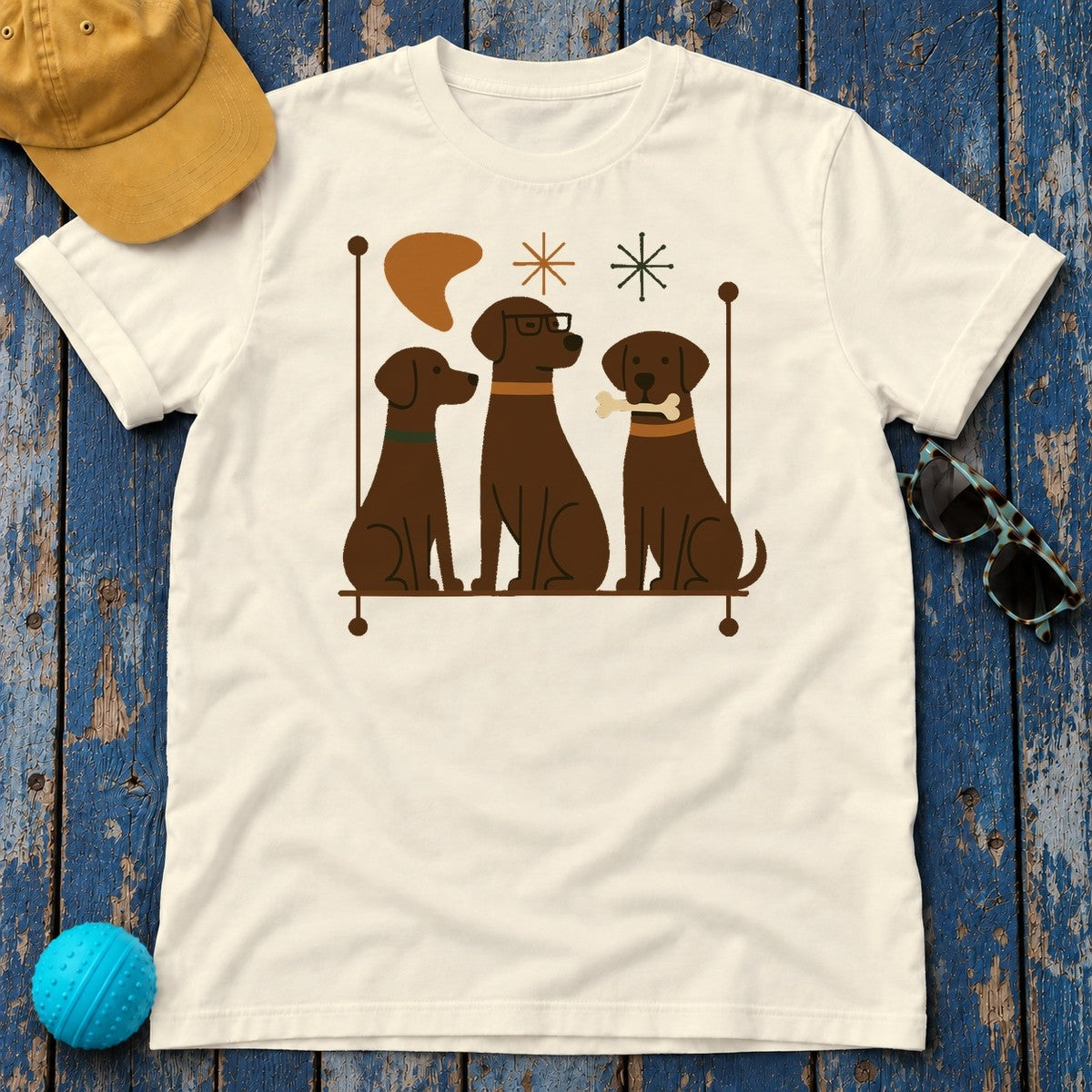Mid-Century Chocolate Labs T-Shirt in Natural