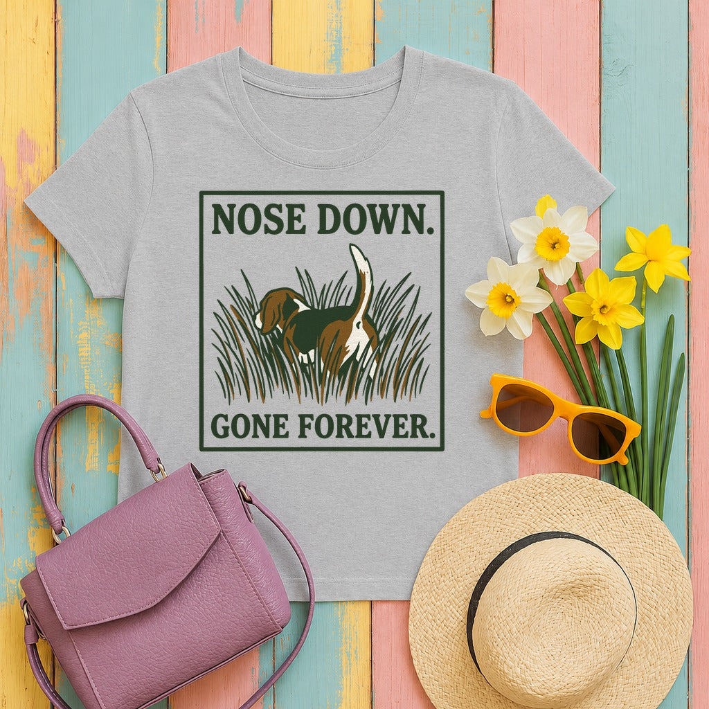 Nose Down, Gone Forever Beagle T-Shirt in Sport Grey