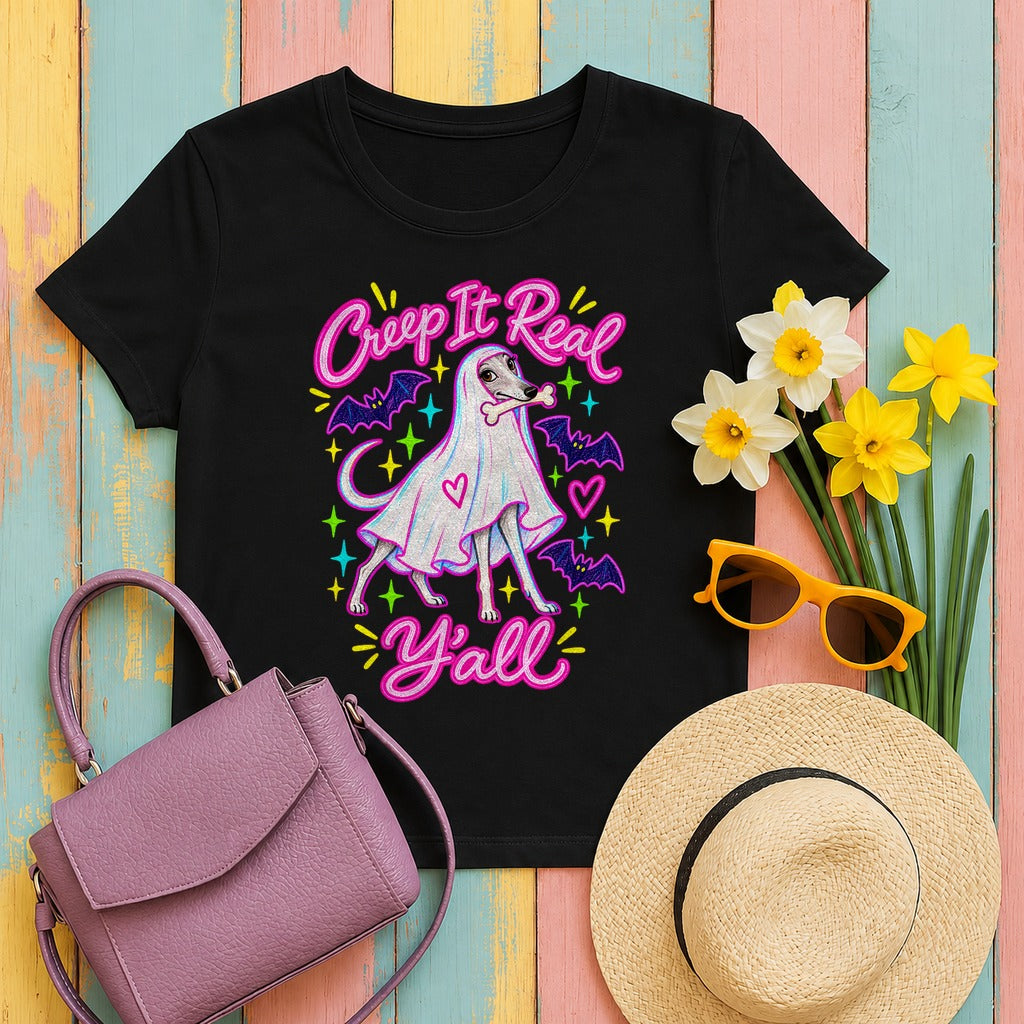 Greyhound Creep It Real Y'all t-shirt in Black