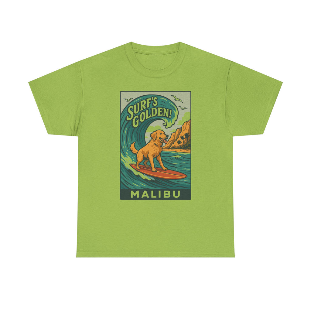 Surf's Golden Malibu Surfing Golden Retriever Dog T-Shirt