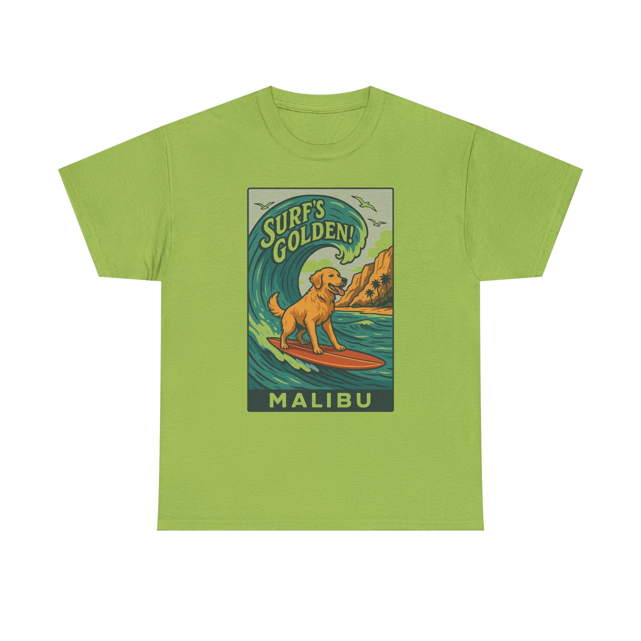 Surf's Golden Malibu Surfing Golden Retriever Dog T-Shirt