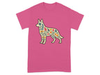 Vibrant Floral Dog Design on Magenta T-Shirt