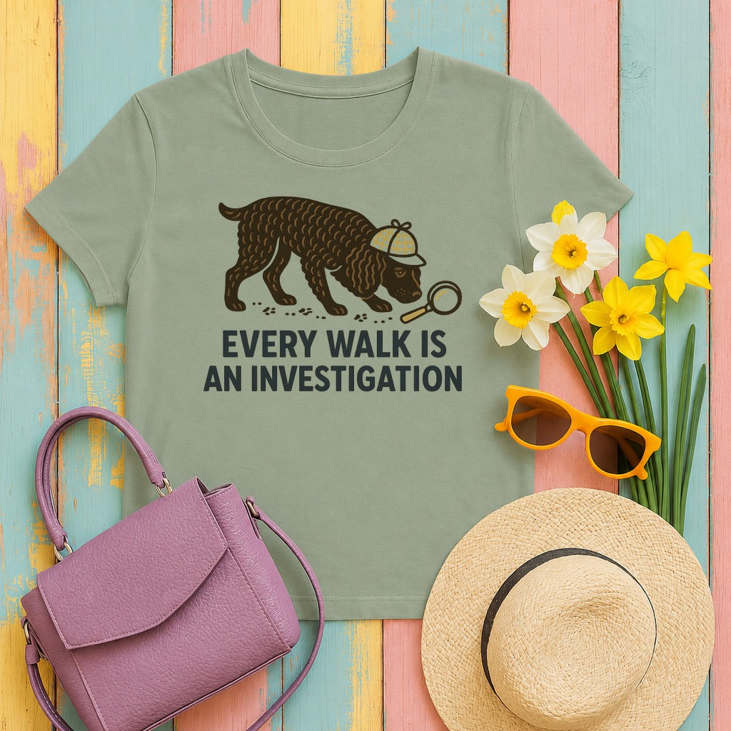 American Water Spaniel Every Walk Is An Investigation Tee in Sage