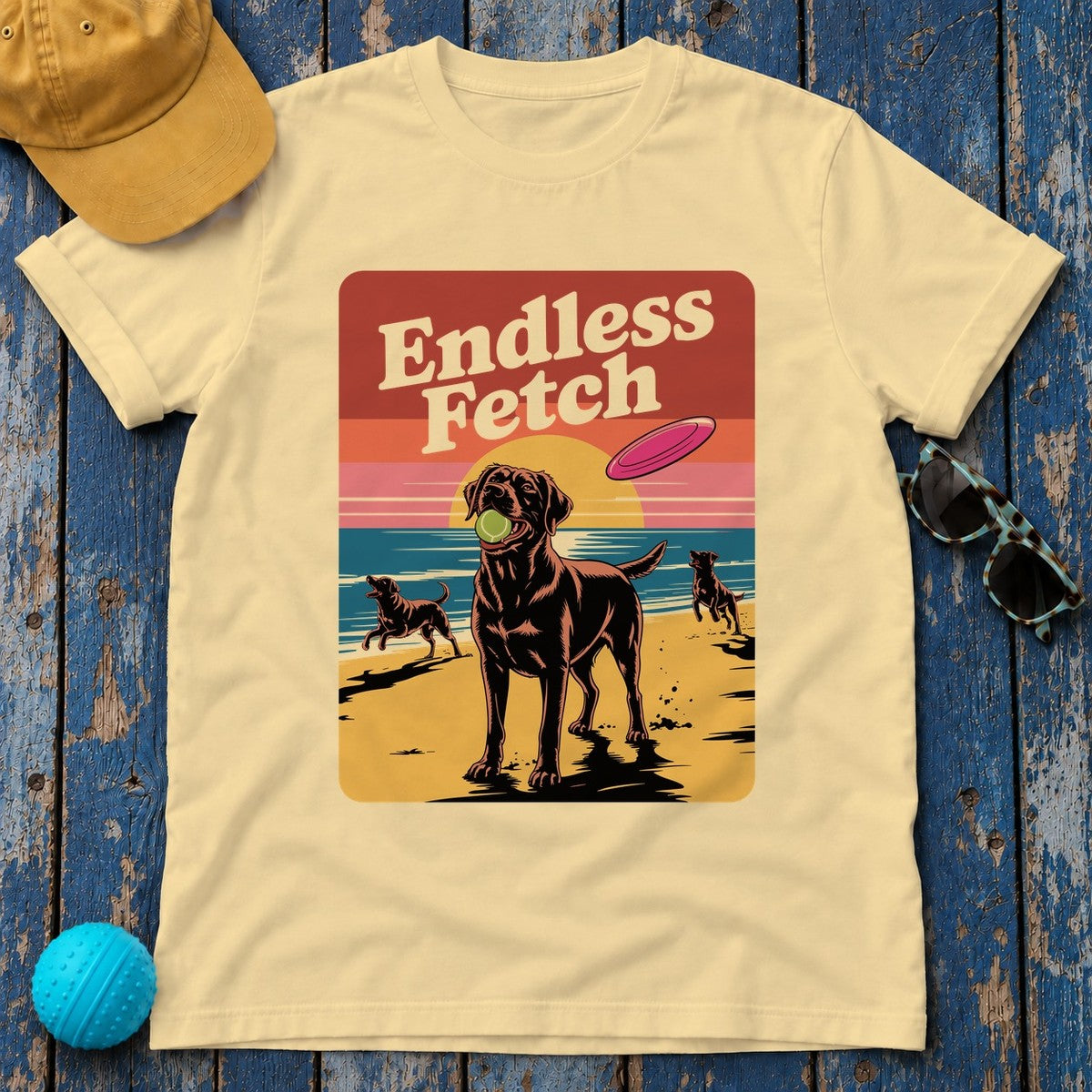 Endless Fetch Graphic with Labrador Beach T-Shirt in Yellow Haze