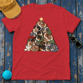 Australian Shepherd Christmas Tree t-shirt in Red, flat lay