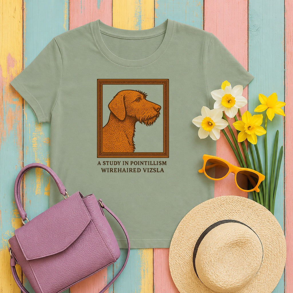 Wirehaired Vizsla A Study in Pointillism Tee in Sage