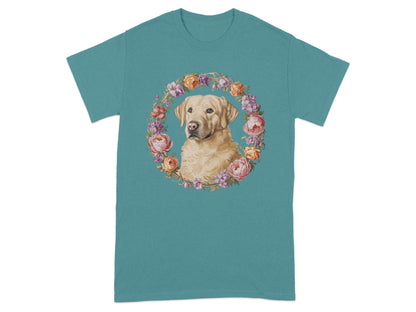 Labrador Dog with Floral Wreath Graphic T-shirt product