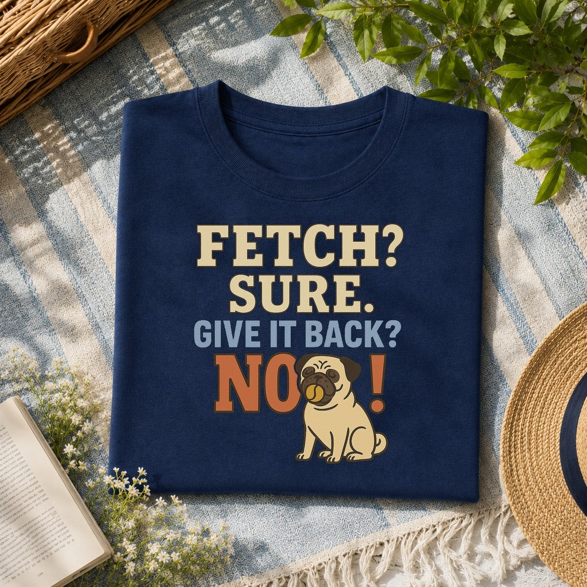 Pug fetch tee flat-lay