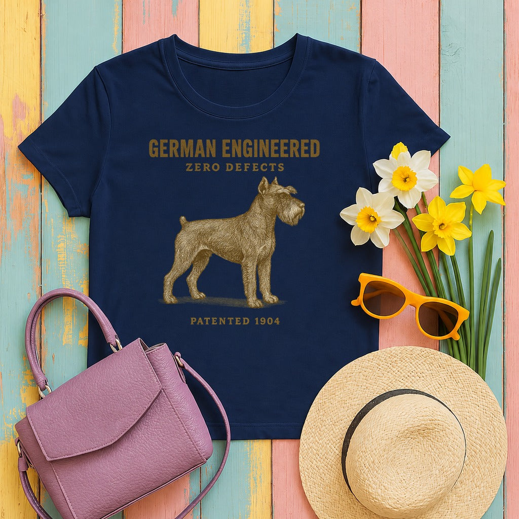 German Engineered Zero Defects Schnauzer T-Shirt in Navy