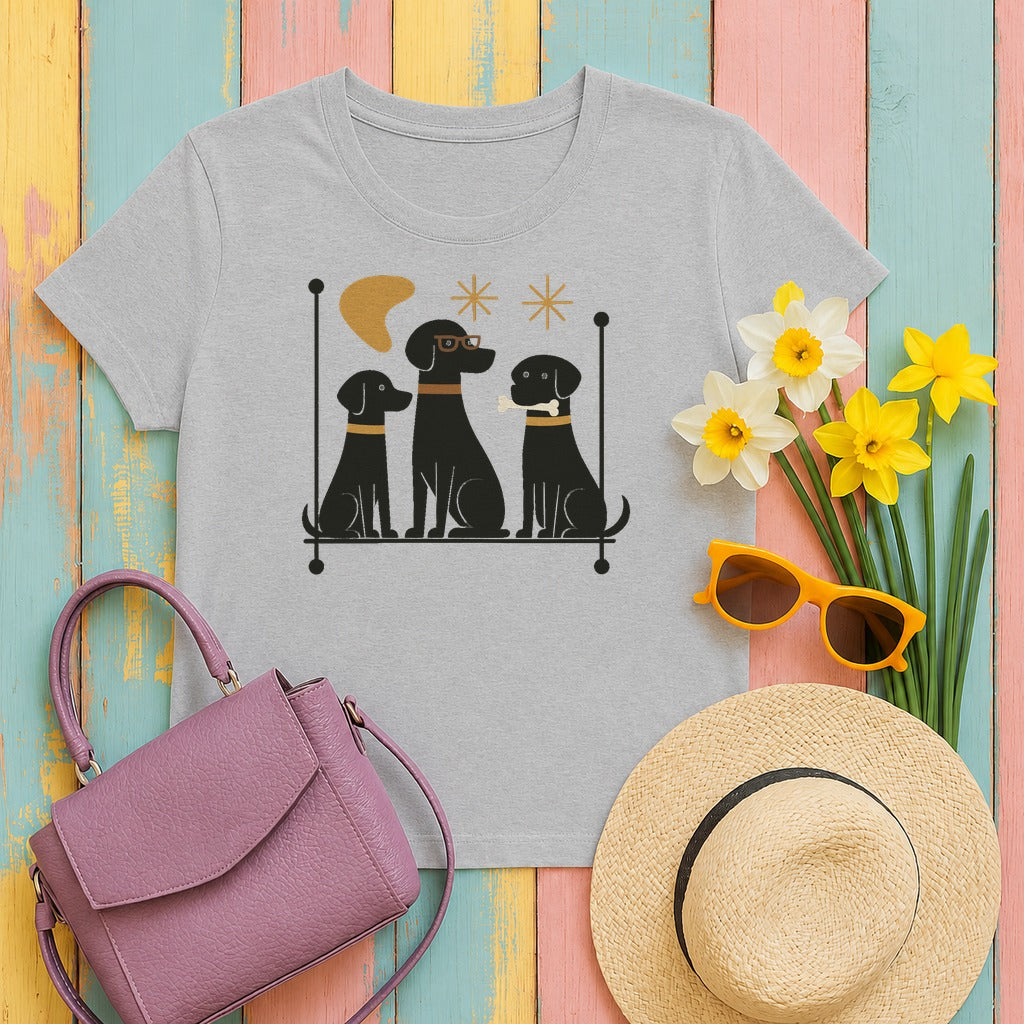 Mid-Century Black Labrador Retriever T-Shirt in Sport Grey