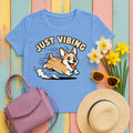 Cute Corgi Just Vibing T-Shirt in Carolina Blue