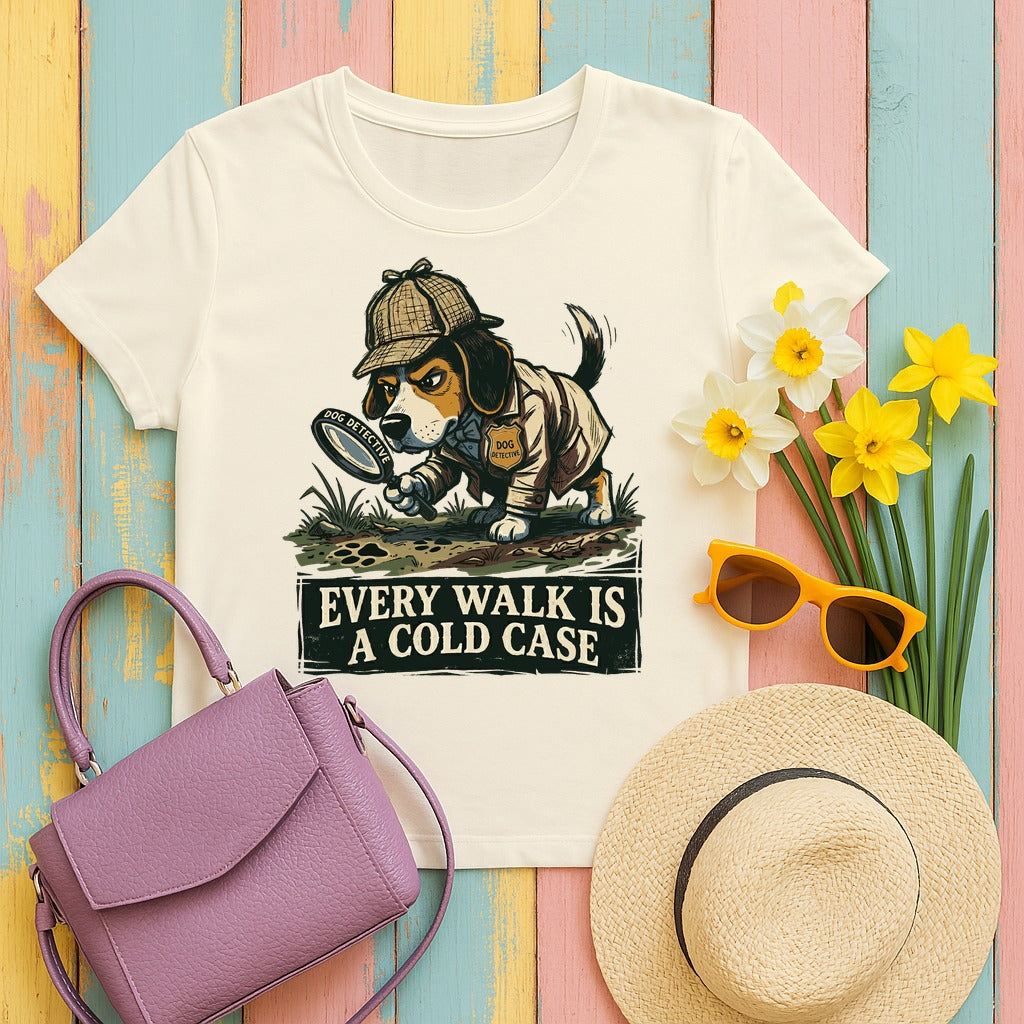 Beagle Detective 'Cold Case' T-Shirt in Natural