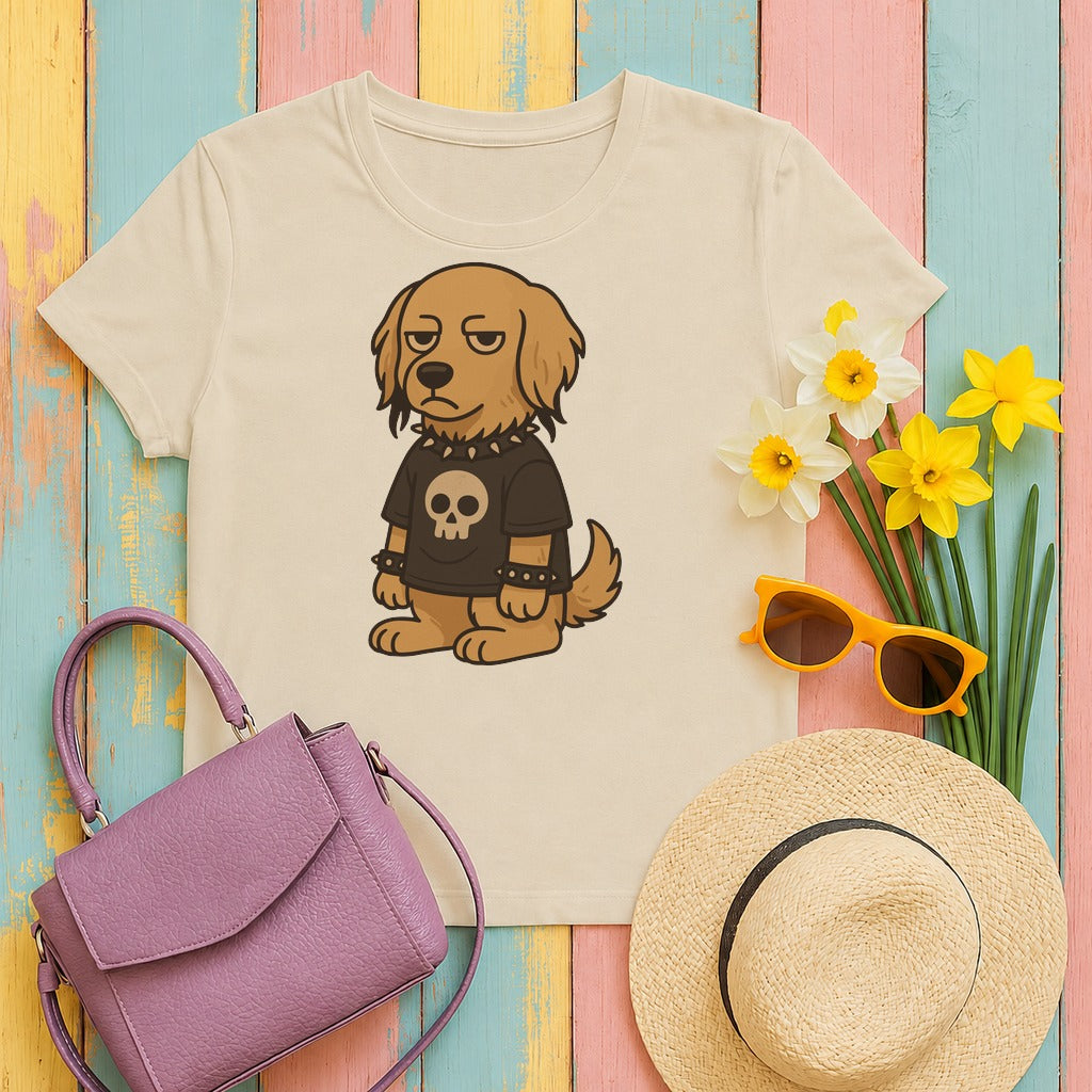 w4hero goth-punk-golden-retriever-in-skull-shirt-t-shir tee flat lay hero v8