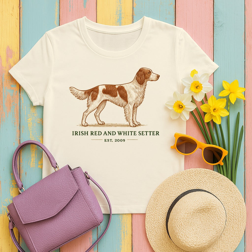 Irish Red and White Setter Engraved Plate Tee in Natural
