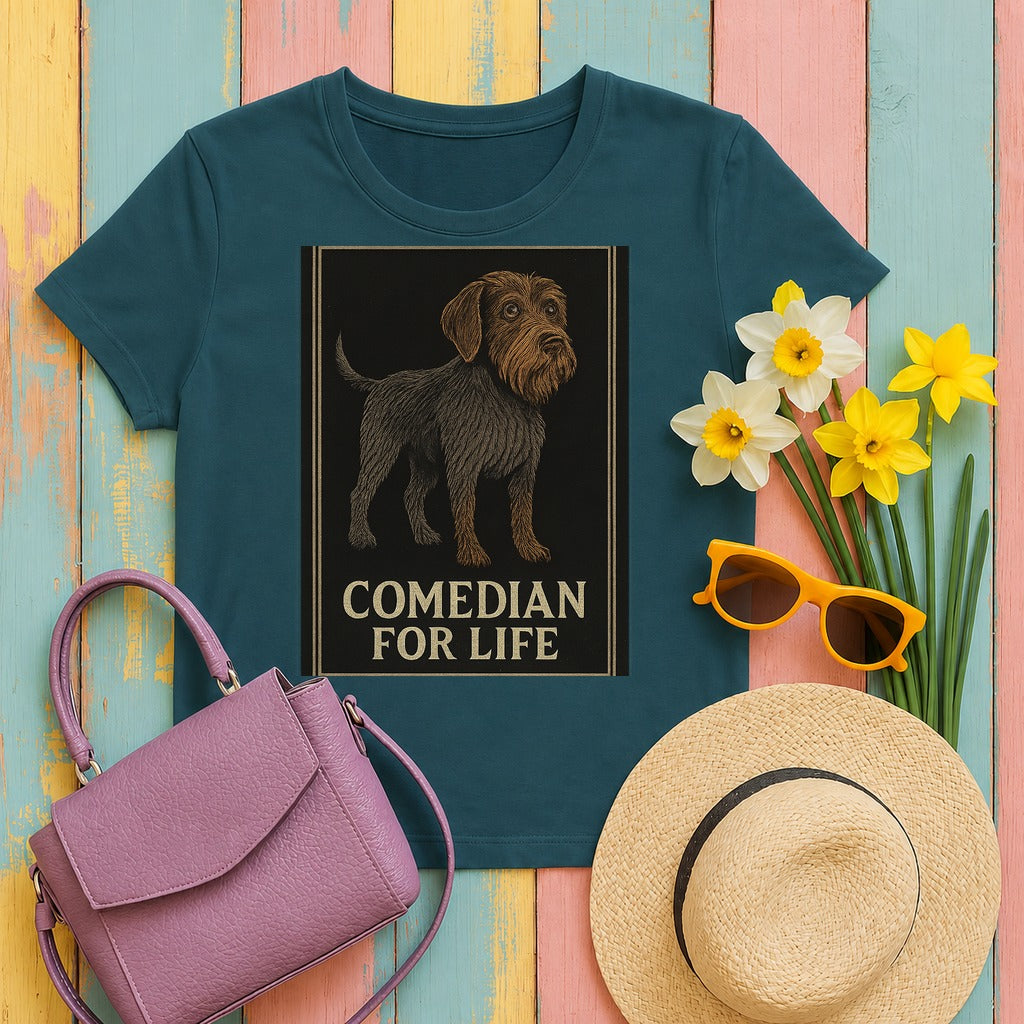 Wirehaired Pointing Griffon Comedian for Life T-shirt in Heather Deep Teal